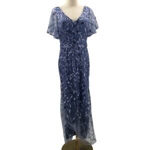 FORMAL 12 L blue sequin embroidered mermaid wedding party maxi dress NEW B127